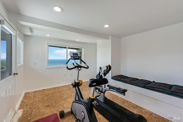 workout area with recessed lighting