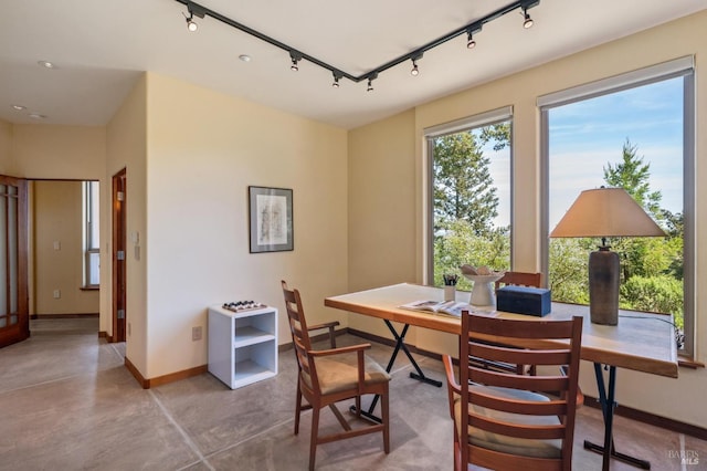 1 Dover Rd, Inverness, CA 94937 - office featuring concrete floors, rail lighting, and baseboards