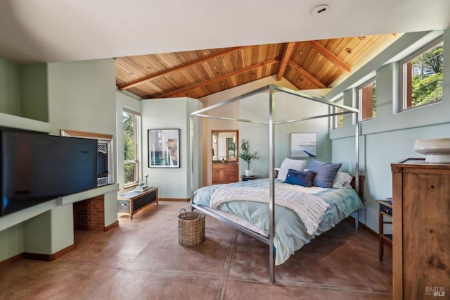 1 Dover Rd, Inverness, CA 94937 - bedroom featuring wood ceiling, multiple windows, baseboards, and concrete floors