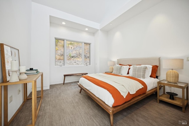 bedroom featuring recessed lighting, baseboards, and carpet