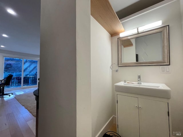 10 Millwood St, Mill Valley, CA 94941 - bathroom featuring wood finished floors, vanity, and recessed lighting