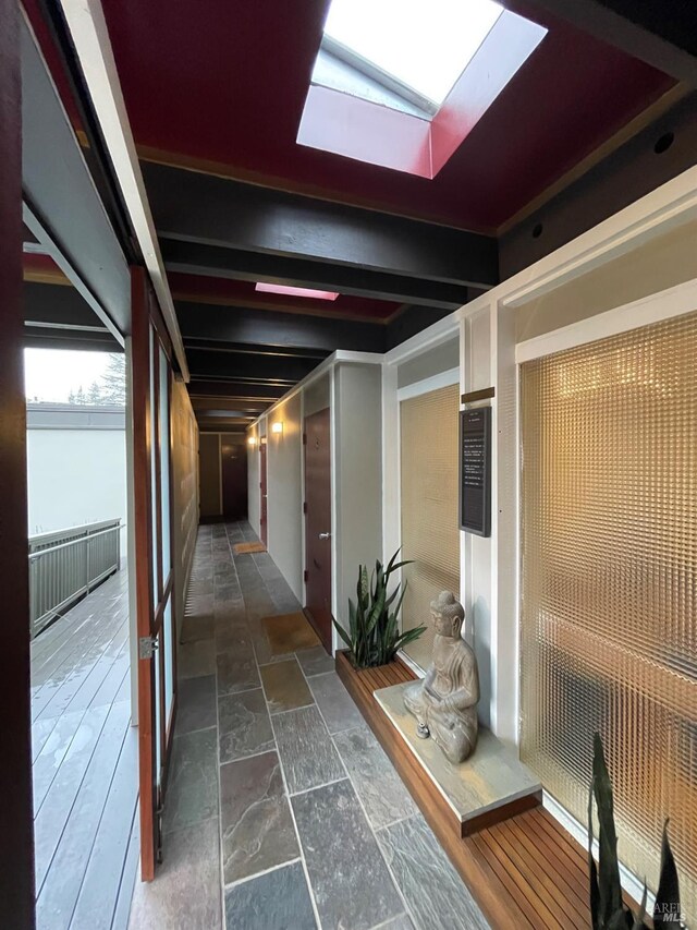 10 Millwood St, Mill Valley, CA 94941 - hall with stone tile floors and a skylight