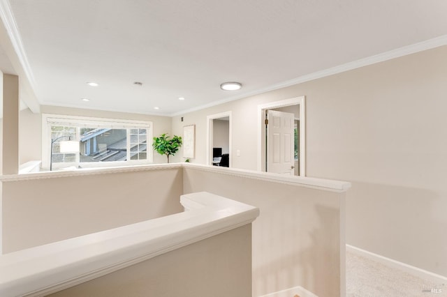 587 El Capitan Dr, Danville, CA 94526 - corridor with crown molding, carpet, baseboards, and recessed lighting