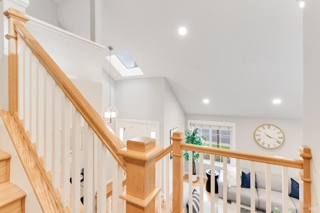 587 El Capitan Dr, Danville, CA 94526 - stairs with a skylight, recessed lighting, and lofted ceiling