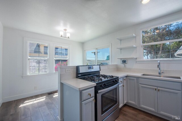 7 Sims Ave, Vallejo, CA 94590 - kitchen featuring stainless steel range with gas cooktop, a sink, and plenty of natural light