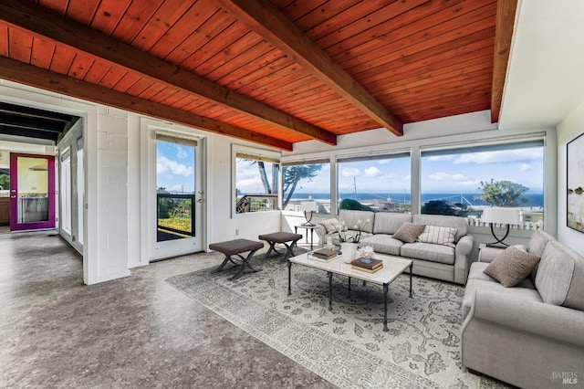 4981 Conch Ave, Bodega Bay, CA 94923 - living area featuring beamed ceiling and wood ceiling