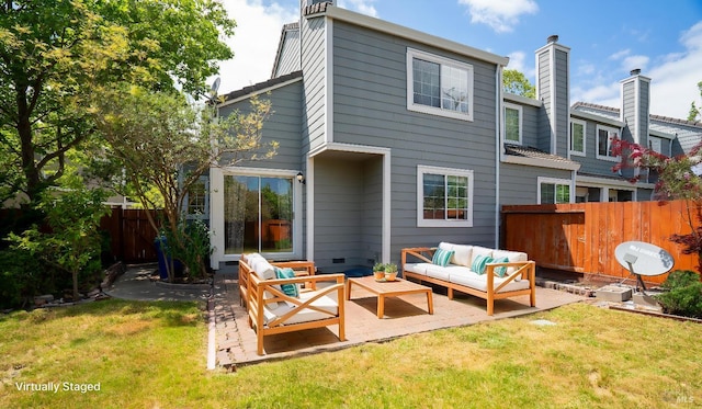 830 Chardonnay Cir, Petaluma, CA 94954 - rear view of house featuring outdoor lounge area, a patio, and a chimney