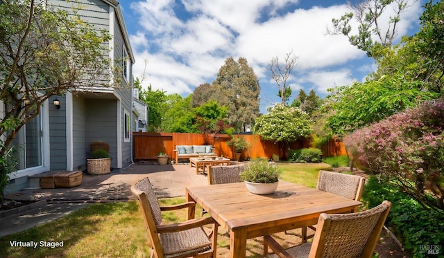 830 Chardonnay Cir, Petaluma, CA 94954 - view of patio / terrace featuring a fenced backyard, an outdoor living space, and outdoor dining area