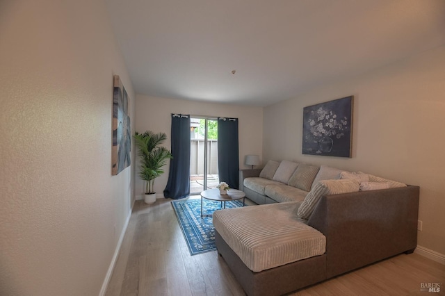 living room featuring wood finished floors and baseboards
