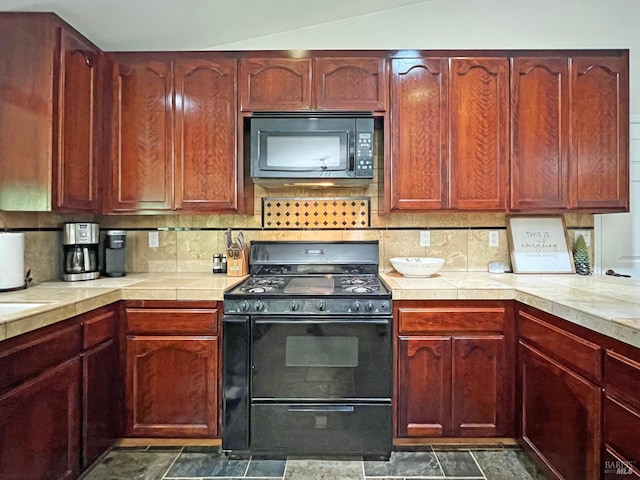 3320 Booth Way, Potter Valley, CA 95469 - kitchen with black appliances, backsplash, and dark stone finish floors