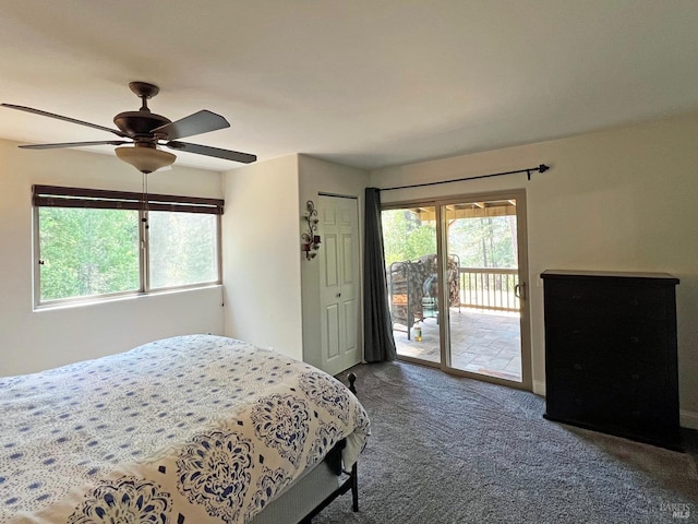 3320 Booth Way, Potter Valley, CA 95469 - carpeted bedroom featuring access to exterior, ceiling fan, and baseboards