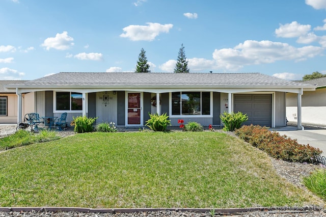 134 Lassen Cir, Vacaville, CA 95687 - ranch-style house with an attached garage, concrete driveway, a front yard, and covered porch