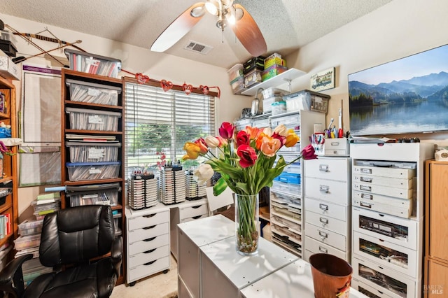 134 Lassen Cir, Vacaville, CA 95687 - office area featuring a textured ceiling and ceiling fan