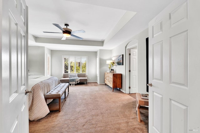 653 Robinson Way, Benicia, CA 94510 - bedroom with a raised ceiling, light carpet, ceiling fan, and baseboards