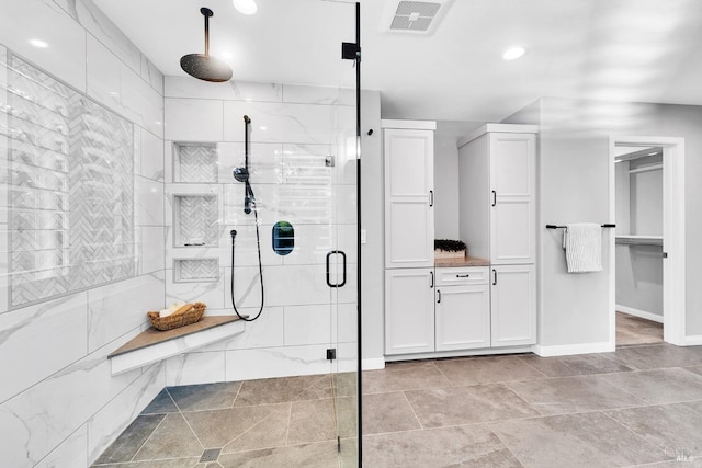 653 Robinson Way, Benicia, CA 94510 - bathroom with a stall shower, baseboards, and recessed lighting