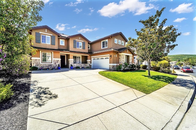 653 Robinson Way, Benicia, CA 94510 - craftsman-style house featuring stone siding, stucco siding, concrete driveway, and an attached garage