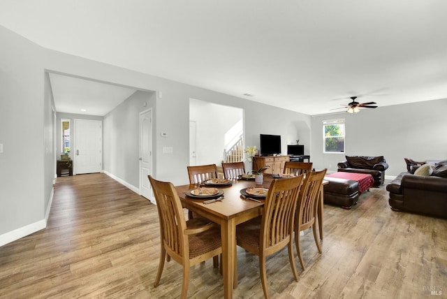 212 Via Del Sol, Vacaville, CA 95687 - dining space with light wood-style flooring, ceiling fan, and baseboards
