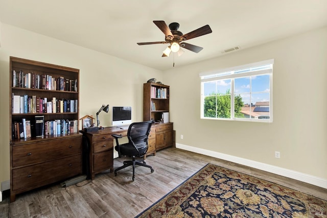 212 Via Del Sol, Vacaville, CA 95687 - office area with baseboards, wood finished floors, and a ceiling fan