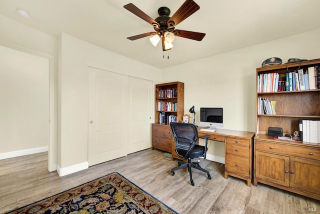 212 Via Del Sol, Vacaville, CA 95687 - office area featuring light wood-style floors, a ceiling fan, and baseboards
