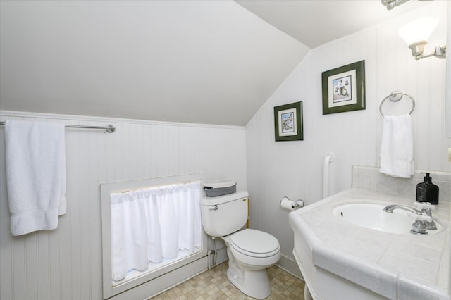 25107 Main St, Capay, CA 95607 - half bath featuring toilet, lofted ceiling, and vanity