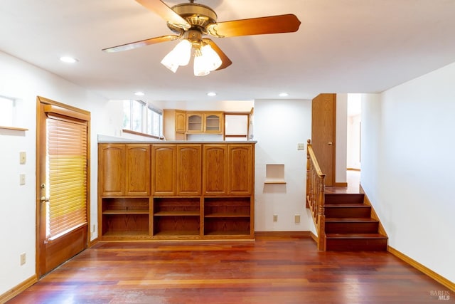3756 Cano Ct, Napa, CA 94558 - interior space with wood finished floors, ceiling fan, baseboards, recessed lighting, and stairs