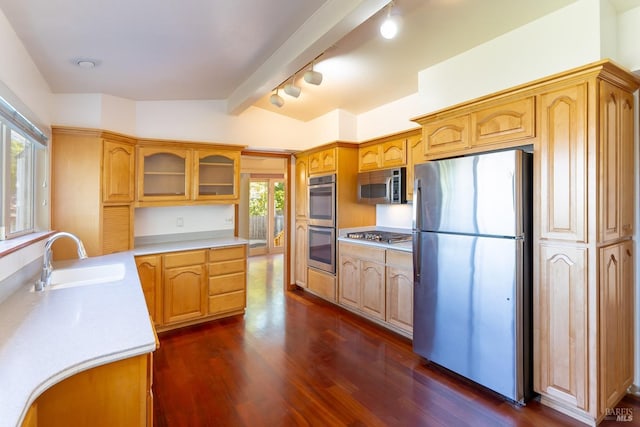 3756 Cano Ct, Napa, CA 94558 - kitchen featuring appliances with stainless steel finishes, a sink, dark wood finished floors, and light countertops