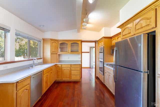 3756 Cano Ct, Napa, CA 94558 - kitchen featuring stainless steel appliances, a sink, dark wood-style flooring, and light countertops