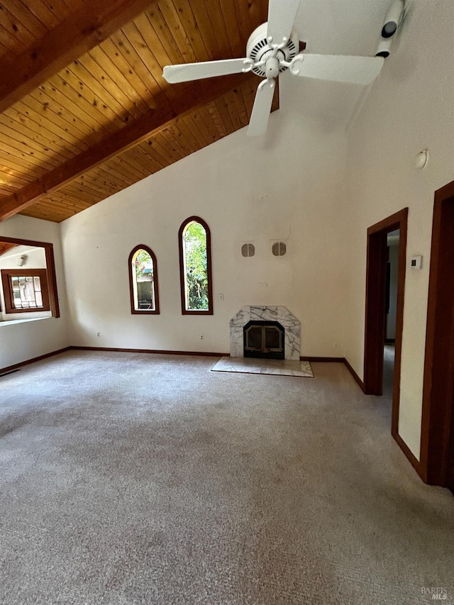 330 Aberdeen Way, Inverness, CA 94937 - unfurnished living room featuring plenty of natural light, carpet flooring, beam ceiling, a ceiling fan, and baseboards