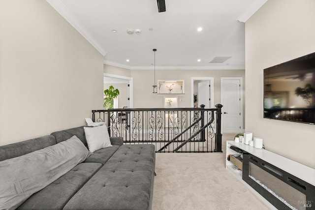 169 Pacific Heights Dr, Santa Rosa, CA 95403 - carpeted living room with ornamental molding and recessed lighting
