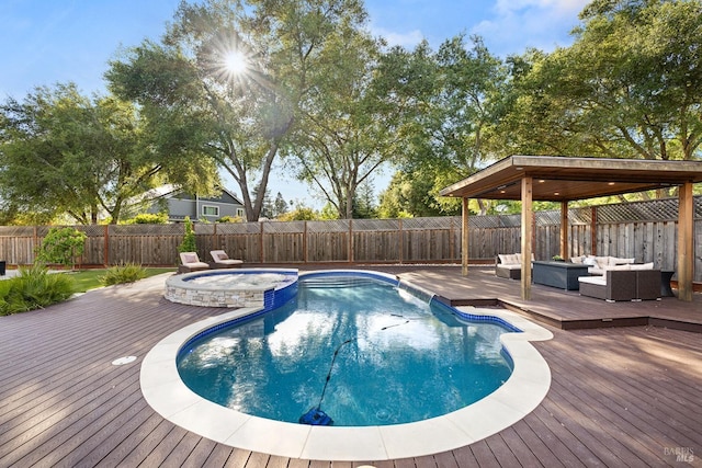 169 Pacific Heights Dr, Santa Rosa, CA 95403 - view of pool with outdoor lounge area, a wooden deck, a fenced backyard, and a pool with connected hot tub
