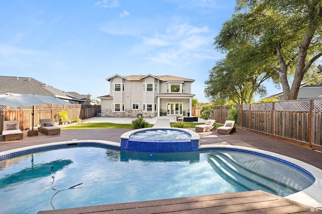 169 Pacific Heights Dr, Santa Rosa, CA 95403 - view of pool with a fenced backyard, a pool with connected hot tub, a patio area, and an outdoor living space