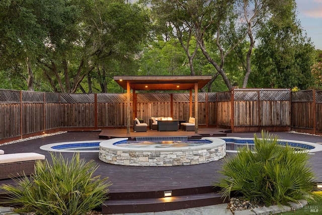 169 Pacific Heights Dr, Santa Rosa, CA 95403 - view of swimming pool featuring a wooden deck, outdoor lounge area, an in-ground hot tub, and a fenced backyard
