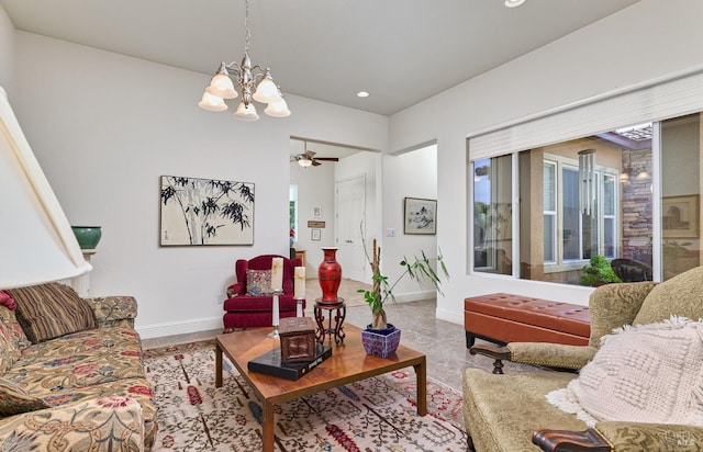 421 Redmont Ln, Rio Vista, CA 94571 - living area with baseboards, a chandelier, recessed lighting, and ceiling fan
