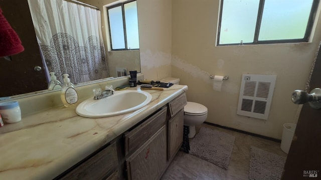 25248 Robinson Rd, Willits, CA 95490 - full bath with heating unit, toilet, vanity, and a shower with curtain