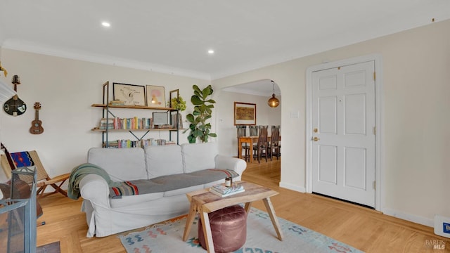 1302 Illinois St, Vallejo, CA 94590 - living area featuring light wood-type flooring, recessed lighting, baseboards, and crown molding
