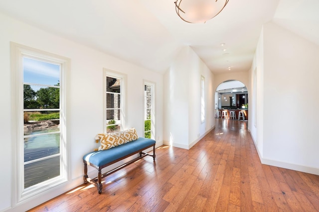 27681 Mace Blvd, Davis, CA 95618 - hall featuring arched walkways, plenty of natural light, light wood-type flooring, and baseboards
