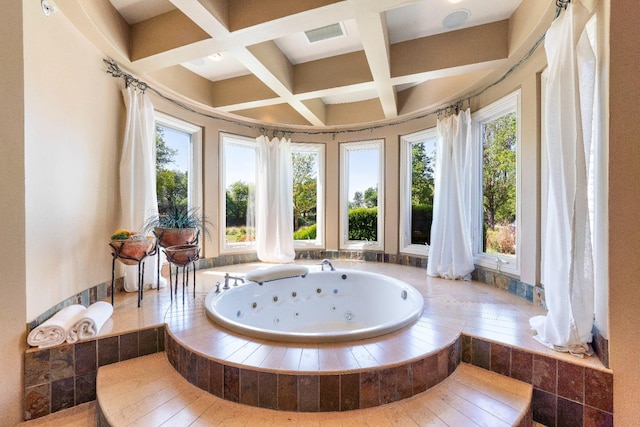 27681 Mace Blvd, Davis, CA 95618 - sunroom featuring plenty of natural light, coffered ceiling, and beam ceiling