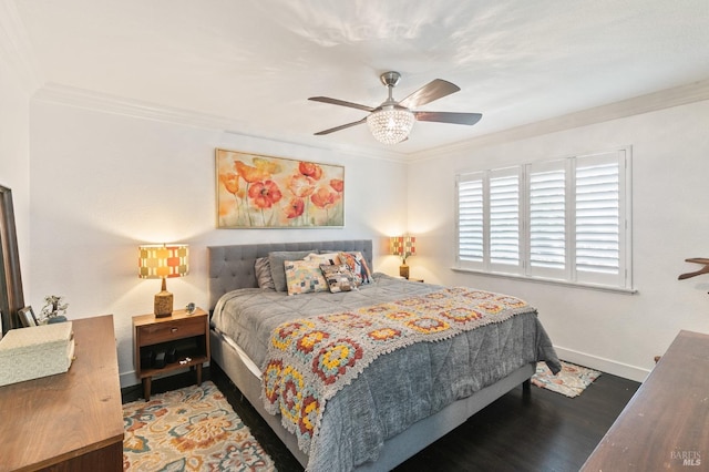 464 Azalea Way, Vacaville, CA 95688 - bedroom with baseboards, ornamental molding, wood finished floors, and a ceiling fan