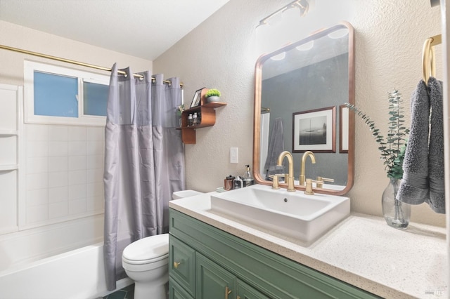 464 Azalea Way, Vacaville, CA 95688 - bathroom with toilet, a textured wall, vanity, and shower / bath combo