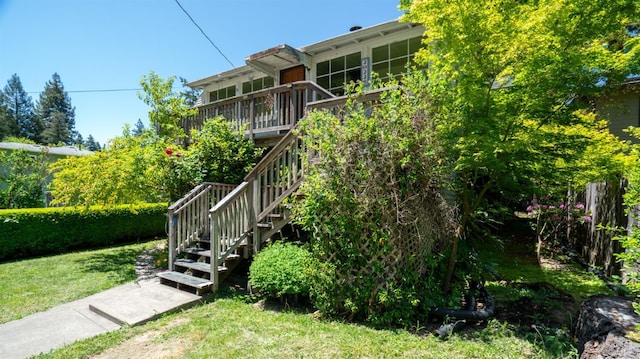 20226 Willow Rd, Monte Rio, CA 95462 - view of grassy yard featuring stairway and a deck