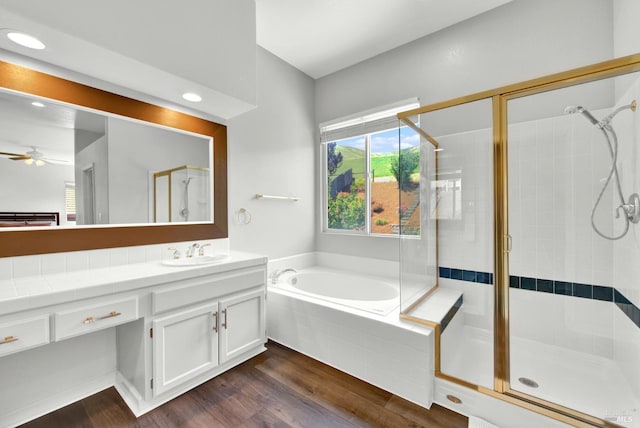 1917 Rollingwood Dr, Fairfield, CA 94534 - bathroom featuring a stall shower, a bath, vanity, and recessed lighting