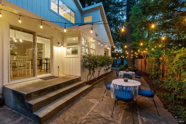 14 Ceriani Ct, Napa, CA 94558 - patio at twilight with fence and outdoor dining area
