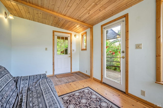 1561 S Fitch Mountain Rd, Healdsburg, CA 95448 - entrance foyer with hardwood / wood-style floors, baseboards, vaulted ceiling, and wooden ceiling