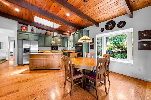 286 Monte Vista Dr, Napa, CA 94559 - dining room featuring wooden ceiling, light wood finished floors, and baseboards