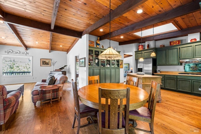 286 Monte Vista Dr, Napa, CA 94559 - dining area with wood ceiling with exposed beams, light wood finished floors, and recessed lighting