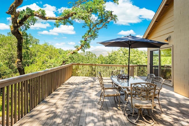 286 Monte Vista Dr, Napa, CA 94559 - wooden deck with outdoor dining area and a mountain view