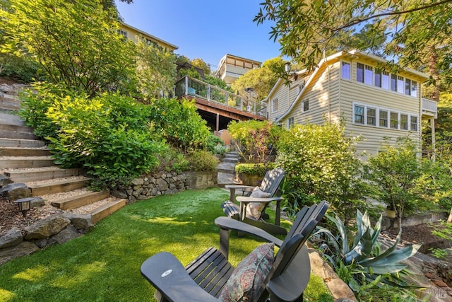17 Oak Rd, Larkspur, CA 94939 - view of green lawn with stairway and a deck