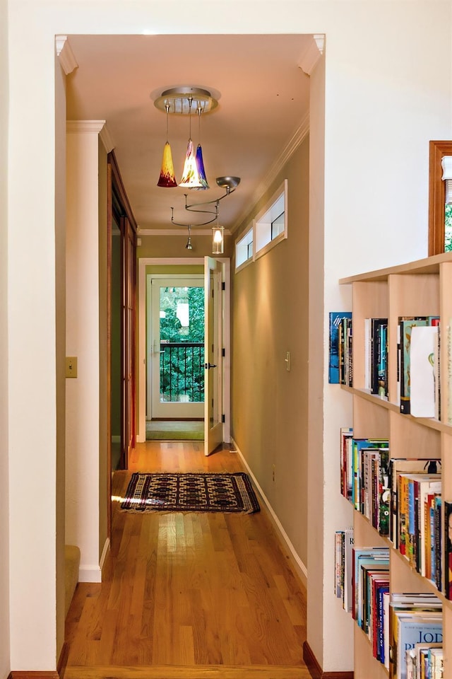 2859 Wallace Creek Rd, Healdsburg, CA 95448 - hall featuring wood finished floors, crown molding, and baseboards
