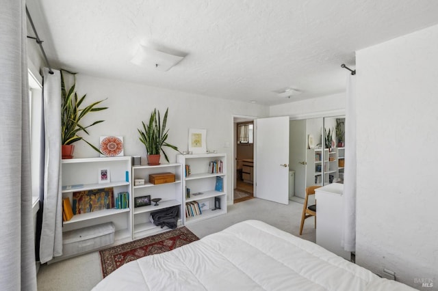 503 Easterby St, Sausalito, CA 94965 - bedroom with a textured ceiling, carpet, a closet, and multiple windows