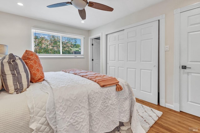 168 Bergwall Way, Vallejo, CA 94591 - bedroom with light wood-style floors, recessed lighting, a closet, and a ceiling fan